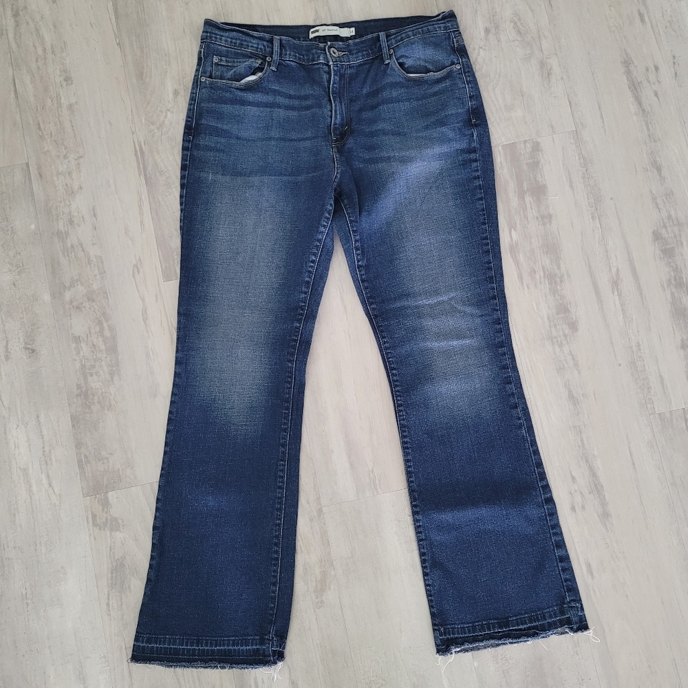 Levis 515 Jeans Womens 14 Boot Cut Mid Rise Medium Wash Denim Stretch Raw Hem